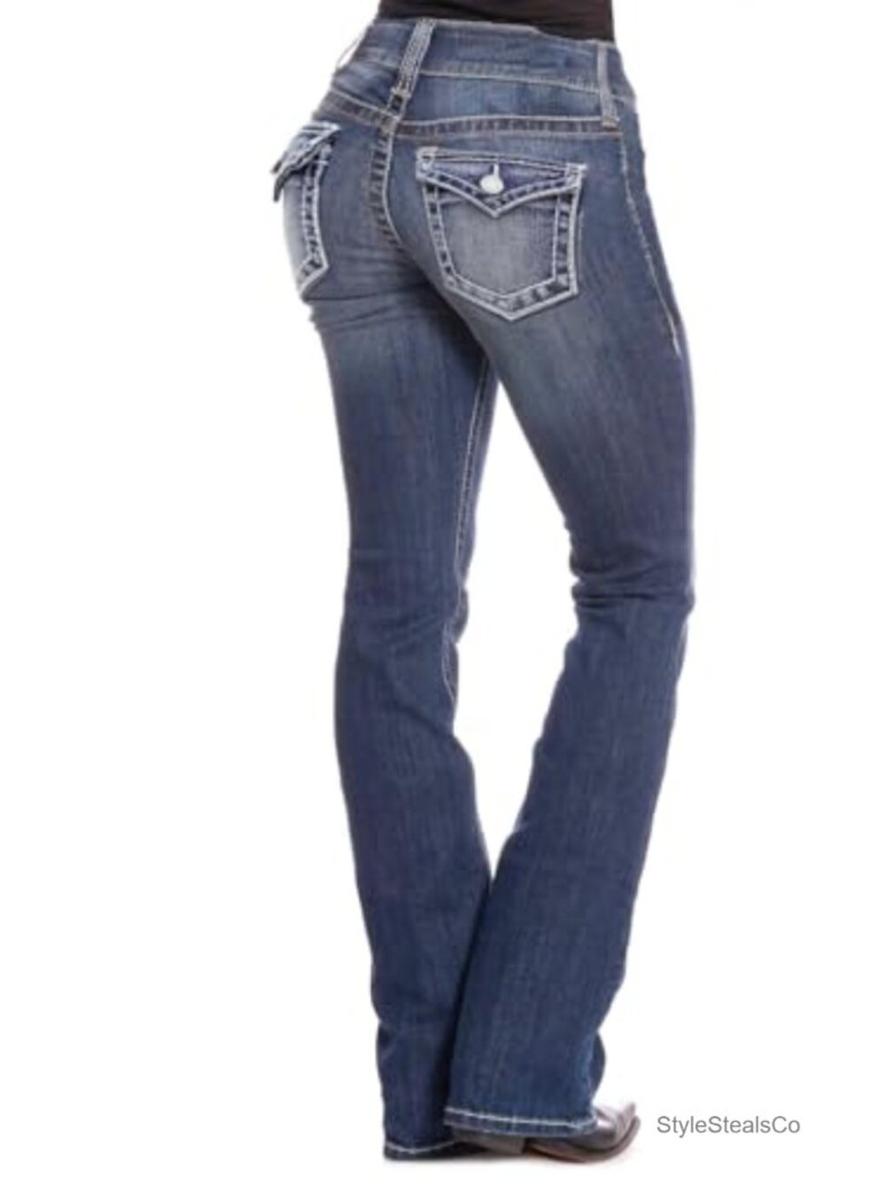 Curvy Bootcut Jeans Low Rise Flared Denim Western Cowgirl BBL Pocket Stretch